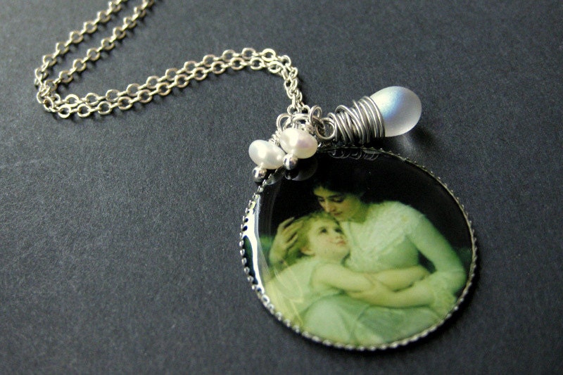 Mutter-Halskette. Mutter-Kind-Halskette Mit Bewölktem Tropfen Und Süßwasserperle. Handmade Schmuck von StumblingOnSainthood