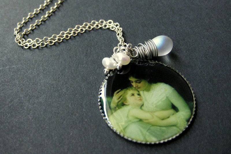 Mutter-Halskette. Mutter-Kind-Halskette Mit Bewölktem Tropfen Und Süßwasserperle. Handmade Schmuck von StumblingOnSainthood