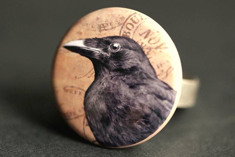 Rabenring. Halloween-Ring. Gothic Ring. Edgar Allan Poe Schwarzer Vogel Silber Ring Verstellbar. Halloween Schmuck. Handmade von StumblingOnSainthood