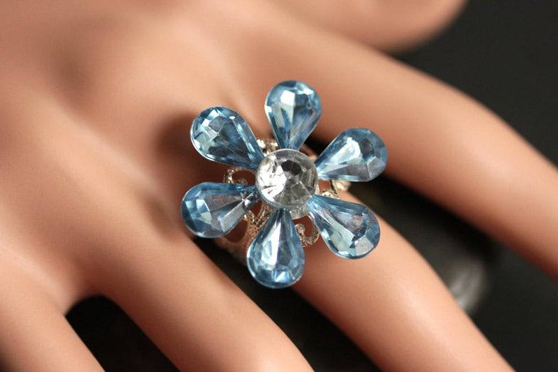 Silber Ring. Blaue Blume Urlaub Blauer Weihnachtsring. Schmuck. Blau Verstellbarer Weihnachtsschmuck von StumblingOnSainthood
