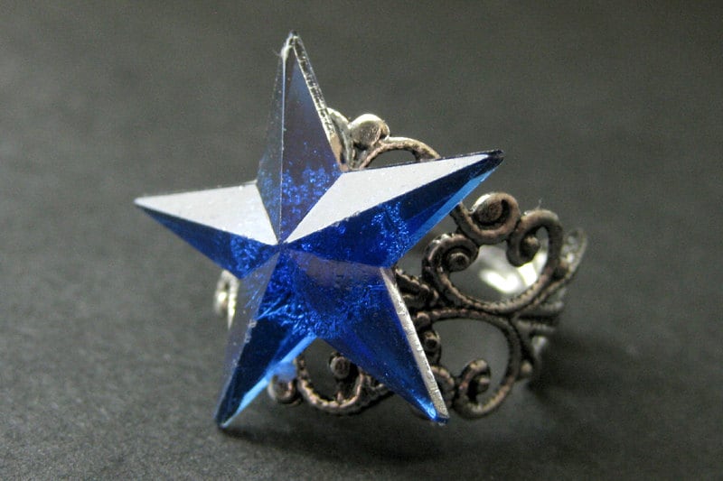 Stern Ring. Blau Ring Blauer Stern. Filigraner Aus Silber. Verstellbarer Handgemachte Handmade Schmuck von StumblingOnSainthood