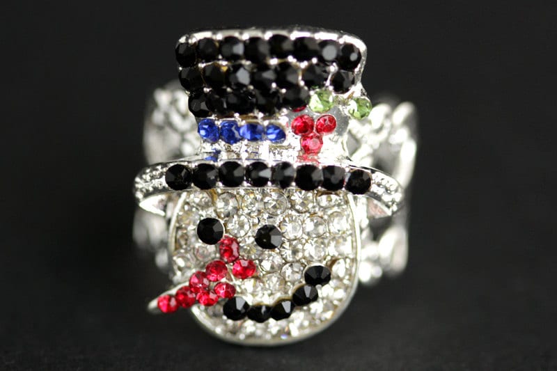 Strass Schneemann Ring. Strass-Ring. Weihnachts-Ring. Urlaub Schmuck. Verstellbarer Weihnachtsschmuck. Silber von StumblingOnSainthood