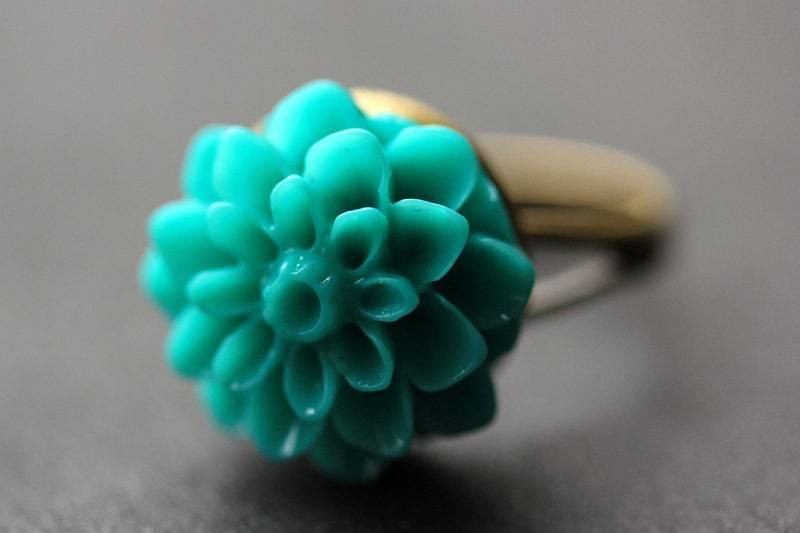 Türkis Mutter Blumenring. Chrysantheme Ring. Blumen Verstellbarer Handgefertigte Schmuck von StumblingOnSainthood