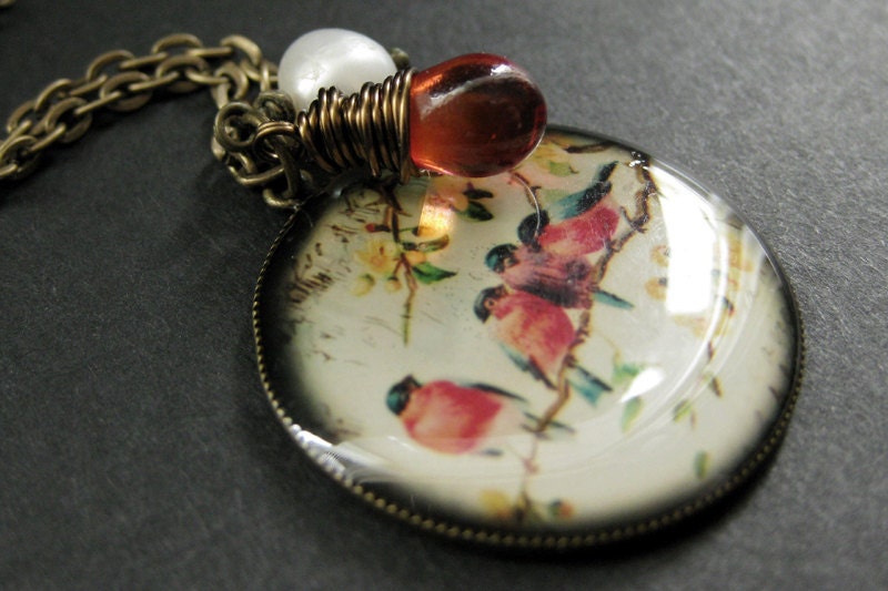 Vogel Halskette. Robin Familie Anhänger Halskette Mit Draht Gewickelt Träne Und Perle. Handmade Schmuck von StumblingOnSainthood