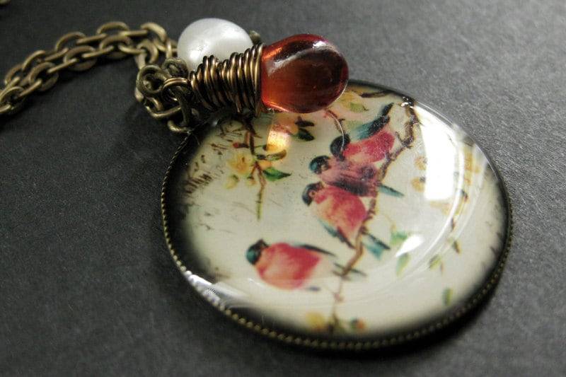 Vogel Halskette. Robin Familie Anhänger Halskette Mit Draht Gewickelt Träne Und Perle. Handmade Schmuck von StumblingOnSainthood