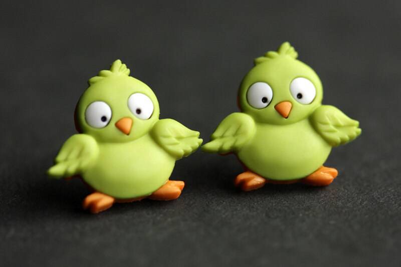 Vogel Ohrringe. Grüne Süßer Schmuck. Silberne Natur Handgefertigte von StumblingOnSainthood