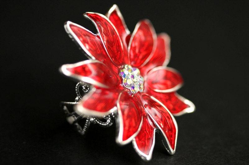 Weihnachtsstern Ring. Weihnachts-Ring. Strass Und Resin Versilbert Ring Verstellbar. Weihnachtsschmuck von StumblingOnSainthood