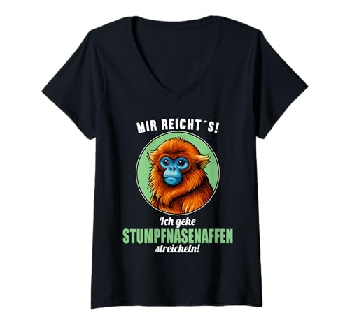Damen Stumpfnasenaffen Stumpfnasenaffe T-Shirt mit V-Ausschnitt von Stumpfnasenaffen Stumpfnasenaffe Tier Shop