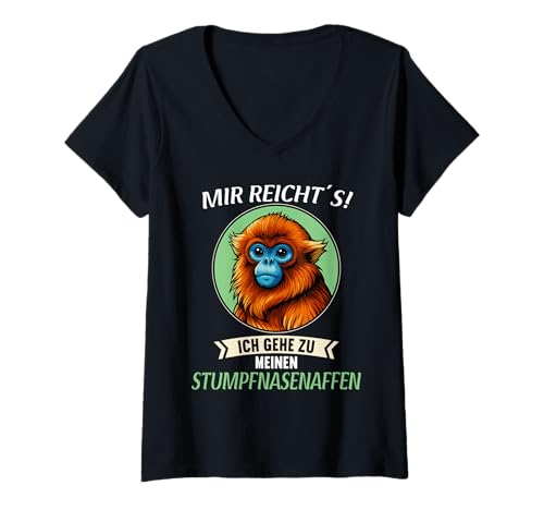 Damen Stumpfnasenaffen Stumpfnasenaffe T-Shirt mit V-Ausschnitt von Stumpfnasenaffen Stumpfnasenaffe Tier Shop