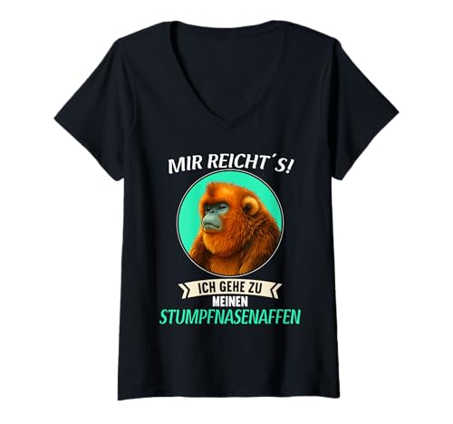 Damen Stumpfnasenaffen Stumpfnasenaffe T-Shirt mit V-Ausschnitt von Stumpfnasenaffen Stumpfnasenaffe Tier Shop