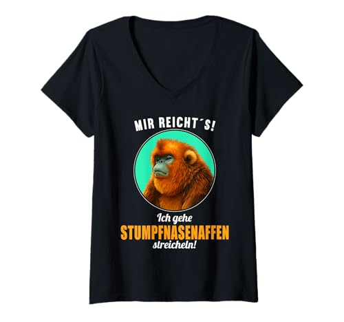 Damen Stumpfnasenaffen Stumpfnasenaffe T-Shirt mit V-Ausschnitt von Stumpfnasenaffen Stumpfnasenaffe Tier Shop