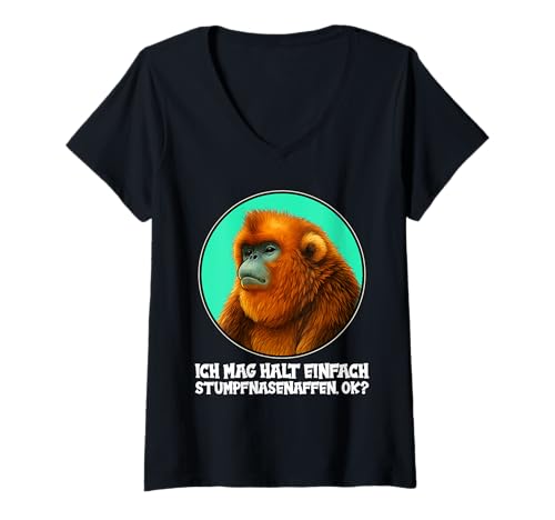 Damen Stumpfnasenaffen Stumpfnasenaffe T-Shirt mit V-Ausschnitt von Stumpfnasenaffen Stumpfnasenaffe Tier Shop