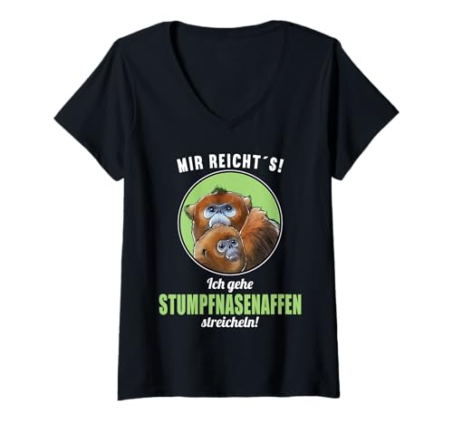 Damen Stumpfnasenaffen Stumpfnasenaffe T-Shirt mit V-Ausschnitt von Stumpfnasenaffen Stumpfnasenaffe Tier Shop