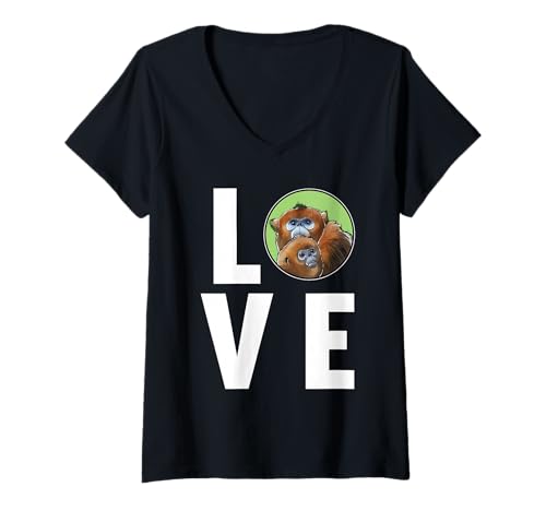 Damen Stumpfnasenaffen Stumpfnasenaffe T-Shirt mit V-Ausschnitt von Stumpfnasenaffen Stumpfnasenaffe Tier Shop