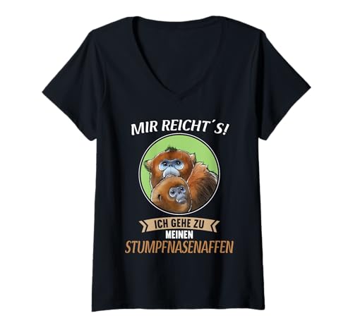 Damen Stumpfnasenaffen Stumpfnasenaffe T-Shirt mit V-Ausschnitt von Stumpfnasenaffen Stumpfnasenaffe Tier Shop