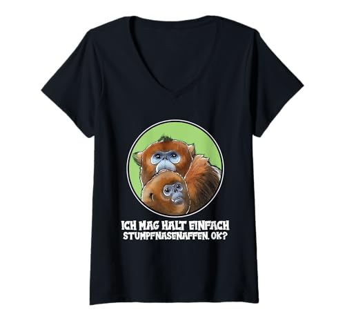 Damen Stumpfnasenaffen Stumpfnasenaffe T-Shirt mit V-Ausschnitt von Stumpfnasenaffen Stumpfnasenaffe Tier Shop