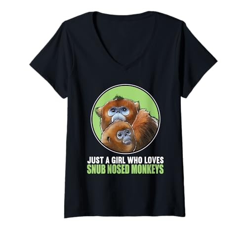 Damen Stumpfnasenaffen Stumpfnasenaffe T-Shirt mit V-Ausschnitt von Stumpfnasenaffen Stumpfnasenaffe Tier Shop