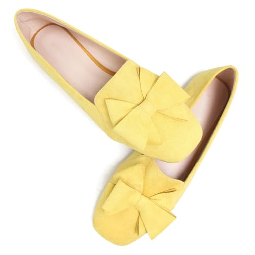 Stunner Damen-Ballerinas mit Schleife, Blume, spitzer Zehenbereich, weich, Kleid, F Zitronengelb, 38.5 EU von Stunner