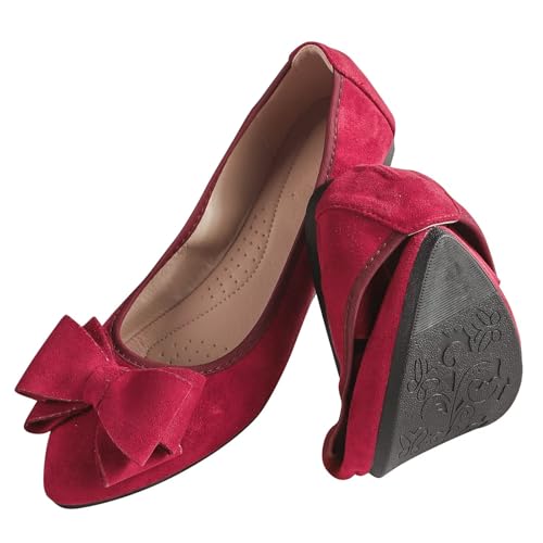 Stunner Faltbare Damen-Ballerinas mit spitzem Zehenbereich, Strass, modische flache Schuhe, Schleife rot, 38.5 EU von Stunner