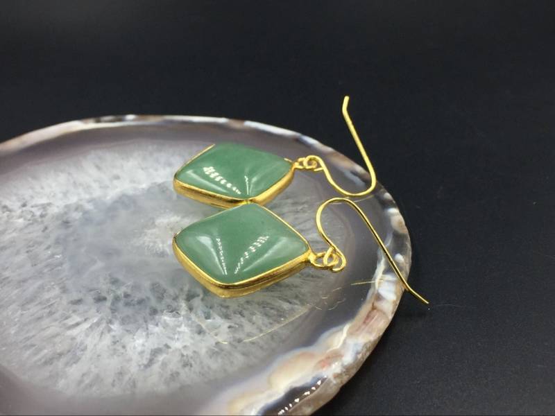 Grüne Aventurin Ohrringe Quadrat Gold Lünette Set Tropfen Baumeln Jeden Tag Ohrschmuck Grüne Aventurin Ohrringe Quadrat Gold Lünette Set Tropfen Baumeln Jeden Tag Ohrschmuck von StunningGem