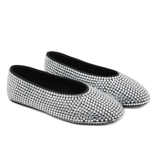 STUPMARY Flache Damen-Schuhe, runde Zehenpartie, zum Reinschlüpfen, mit Nieten, Kristall, lässiger Fahrkomfort, Ballett-Tanzschuhe, Schwarz/Kristall, 38.5 EU STUPMARY Flache Damen-Schuhe, runde Zehenpartie, zum Reinschlüpfen, mit Nieten, Kristall, lässiger Fahrkomfort, Ballett-Tanzschuhe, Schwarz/Kristall, 38.5 EU von Stupmary