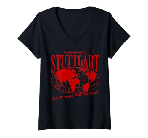 Damen Stuttgart Heimat Fußball Stolz T-Shirt mit V-Ausschnitt von Stuttgarter Fan Tradition Fans Geschenkidee
