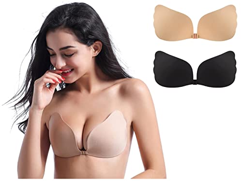 Stycizom Klebe BH 2 Stück Trägerloser Rückenfreier BH Wiederverwendbare Nippel Abdeckungen für Abendkleid und rückenfreie Kleidung von Stycizom