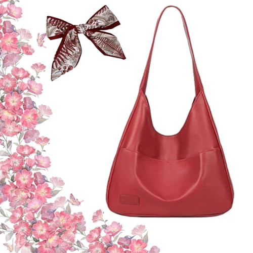 Ooomay Maya Bag, Vegan Leather Trendy Soft Tote Bag, Kapazität Damen-Schultertaschen, Casual Weiche Handtasche for Daily Use (Rot) von Styeyts
