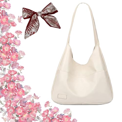 Ooomay Maya Bag, Vegan Leather Trendy Soft Tote Bag, Kapazität Damen-Schultertaschen, Casual Weiche Handtasche for Daily Use (Weiß) von Styeyts
