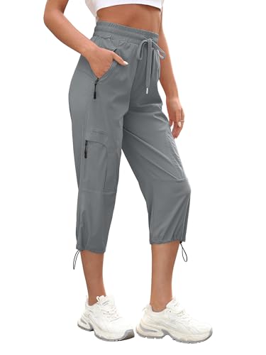 StylSense Caprihose Damen Sommer Casual 3/4 Hose Atmungsaktiv Outdoor Jogginghose Wanderhose Stretch Leichte Sommerhose mit Taschen（ Grau,M von StylSense