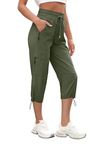 StylSense Caprihose Damen Sommer Casual 3/4 Hose Atmungsaktiv Outdoor Jogginghose Wanderhose Stretch Leichte Sommerhose mit Taschen（ Grün,M von StylSense