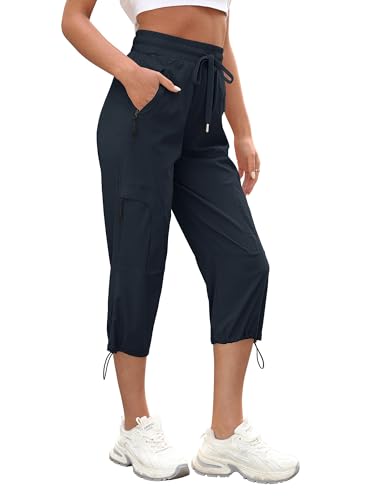 StylSense Caprihose Damen Sommer Casual 3/4 Hose Atmungsaktiv Outdoor Jogginghose Wanderhose Stretch Leichte Sommerhose mit Taschen（Marineblau,L von StylSense