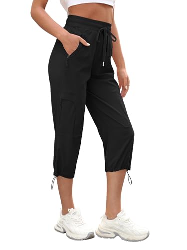 StylSense Caprihose Damen Sommer Casual 3/4 Hose Atmungsaktiv Outdoor Jogginghose Wanderhose Stretch Leichte Sommerhose mit Taschen（Schwarz,S von StylSense