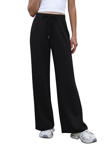 StylSense Jogginghose Damen Weites Bein Sporthose Hohe Taille Stretch Palazzo Hose Yogahose Freizeithose mit Kordelzug (Schwarz,XXL) von StylSense