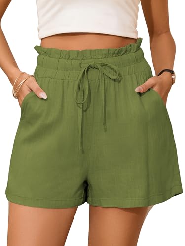 StylSense Kurze Hose Damen Sommer Leinen Musselin Bermuda Shorts Baumwolle High Waist Damen-Shorts mit Tunnelzug und Taschen von StylSense