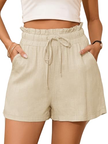 StylSense Kurze Hose Damen Sommer Leinen Musselin Bermuda Shorts Baumwolle High Waist Damen-Shorts mit Tunnelzug und Taschen von StylSense