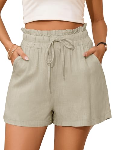 StylSense Kurze Hose Damen Sommer Leinen Musselin Bermuda Shorts Baumwolle High Waist Damen-Shorts mit Tunnelzug und Taschen von StylSense