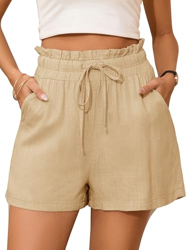 StylSense Kurze Hose Damen Sommer Leinen Musselin Bermuda Shorts Baumwolle High Waist Damen-Shorts mit Tunnelzug und Taschen von StylSense