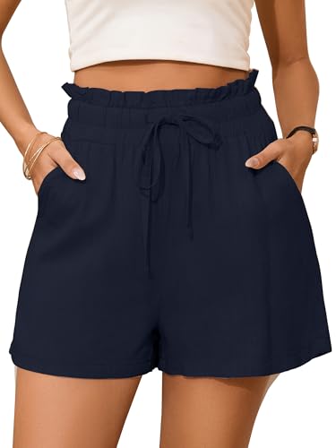 StylSense Kurze Hose Damen Sommer Leinen Musselin Bermuda Shorts Baumwolle High Waist Damen-Shorts mit Tunnelzug und Taschen von StylSense