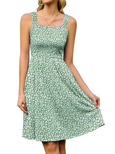 StylSense Sommerkleid Damen Knielang Ärmelloses Blumenkleid mit Quadrat-Ausschnitt Strandkleid mit Taschen für Strand Urlaub (Grün,2XL) von StylSense