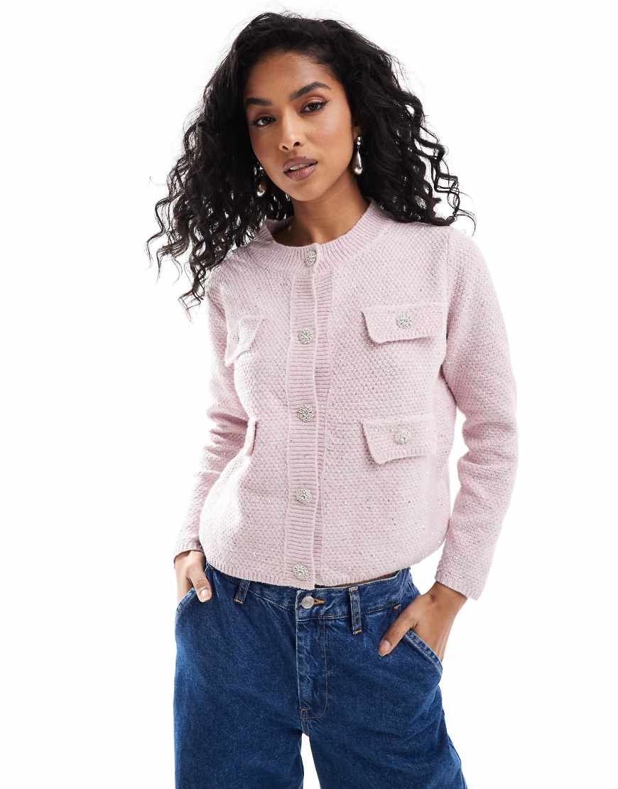 Style Cheat - Glitzernde Strickjacke in Blassrosa mit Knöpfen von Style Cheat