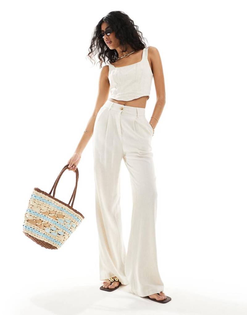 Style Cheat - Hose im Leinen-Look in Rosé mit weitem Bein-Weiß von Style Cheat