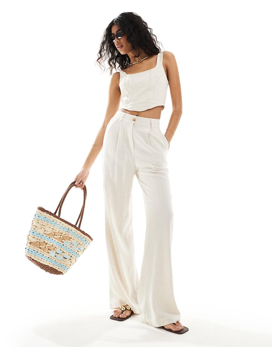 Style Cheat - Hose im Leinen-Look in Rosé mit weitem Bein-Weiß von Style Cheat
