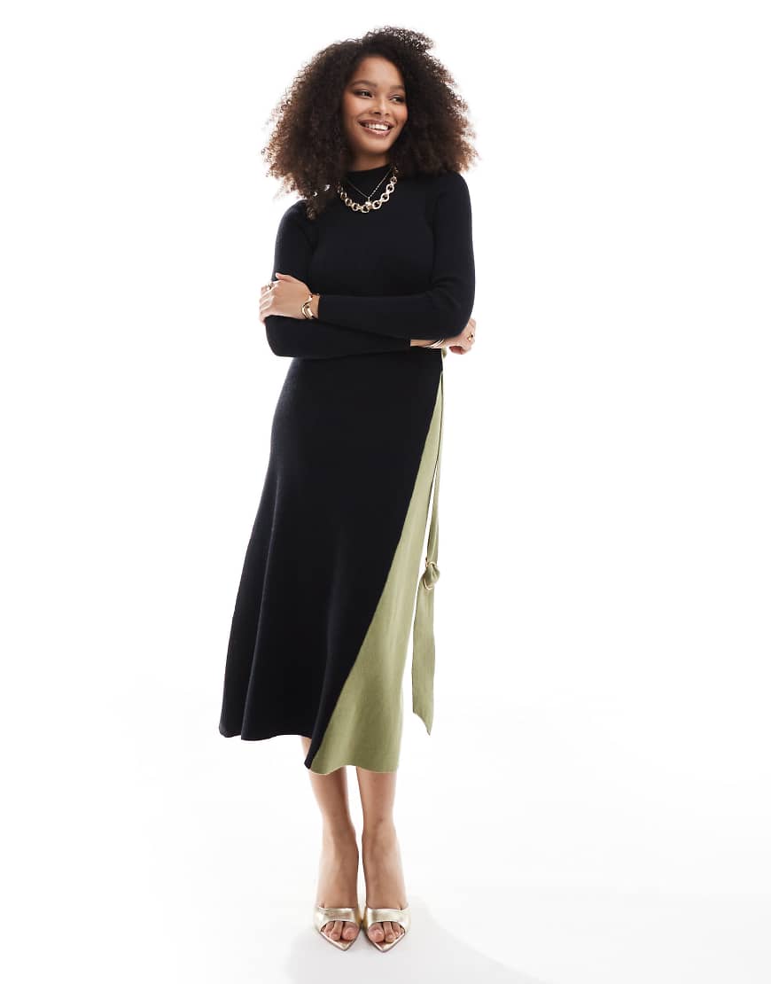 Style Cheat - Midaxi-Strickkleid mit Blockfarben-Design in Schwarz und Khaki Style Cheat - Midaxi-Strickkleid mit Blockfarben-Design in Schwarz und Khaki von Style Cheat
