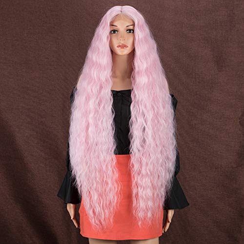 Style Icon Lace Front Perücken Perücken 100cm lang gewellt Synthetische Perücken für Frauen Low Medium Part Hitzebeständige Fasern Lace Front (PINK) von Style Icon