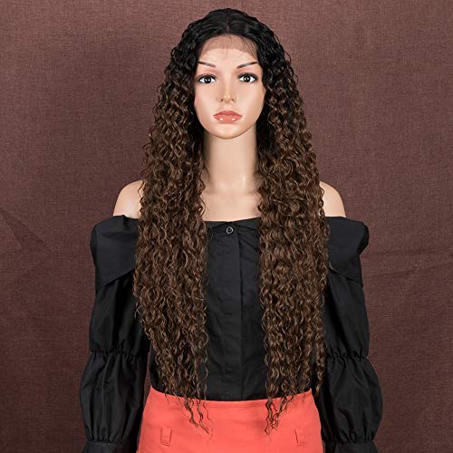 Style Icon Lace Front Perücken Wigs 71cm Curly Wellige Synthetische Perücken Für Frauen Tief mittel Teil Baby Haar Hitzebeständige Fasern Spitze Front (28'', TT1B/30) von Style Icon