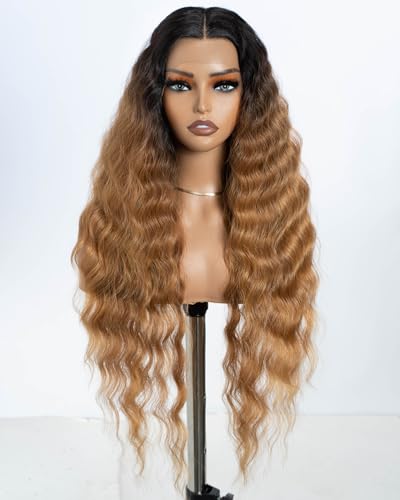 Style Icon Perücke mit Filmansatz Super Lange Lace Front Wigs für Frauen Kunsthaar Wasserwelle Perücken mit Mittelscheitel Damen Wig 76cm Kunstfaser synthetische Faser (SOP43026) von Style Icon