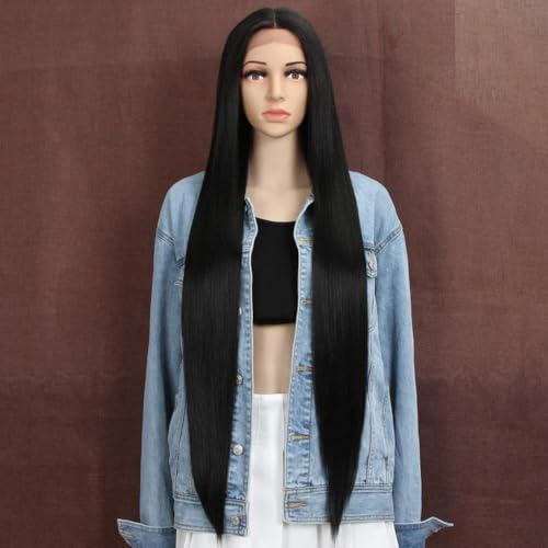Style Icon Lace Front Perücken Wigs 94 cm Super Lange Spitze Front Seidig Gerade Haare Perücken Für Frauen Weichen Haarersatz Synthetische Perücken (1B) von Style Icon