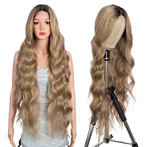 Style Icon Lange Wellige Perücke - Synthetische Lace Front für Damen 91 cm Super Lange Körperwelle mit Babyhaar 13x5x1 Mittelscheitel Spitze Hitzebeständige Faser 150% Dichte (RT6/23C) von Style Icon