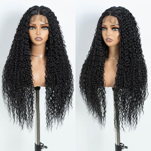 Style Icon Lange Deep Wave Lace Front Perücken für Frauen 76cm Lange Schwarze Lockige Perücke Synthetische Lace Front Perücke T Part Perücke von Style Icon